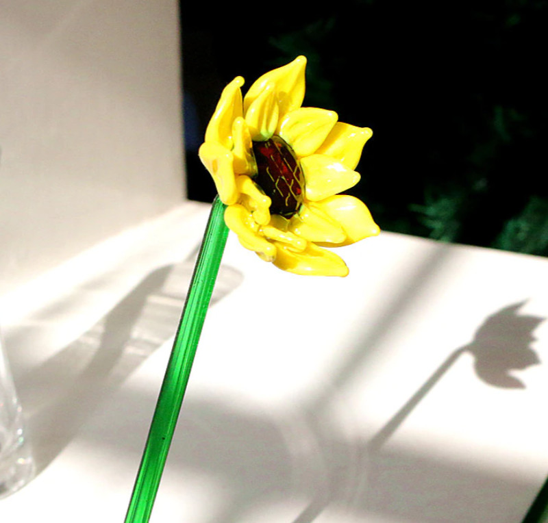 Luxe Handmade Colored Glass Flower Art Long Stem Floral Home Decor Romantic Gift