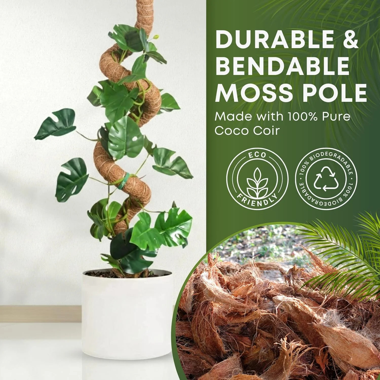 28 Inch 2 Pack Bendable Moss Pole Monstera Plant Support Plant Stakes for Indoor
