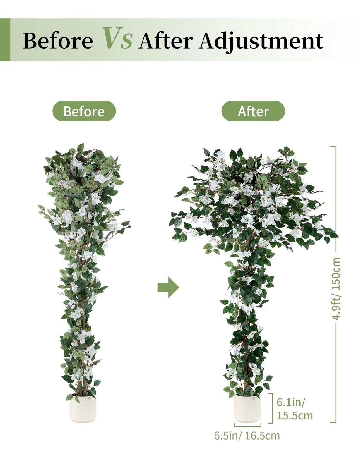 Bougainvillea Artificial Flower Tree: 5ft White Fake Flower Plant for Front P…