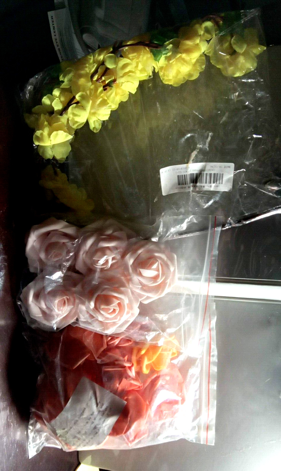 Artificial Flowers Pink Roses and Yellow Long Stem Flower Trail 17 Item