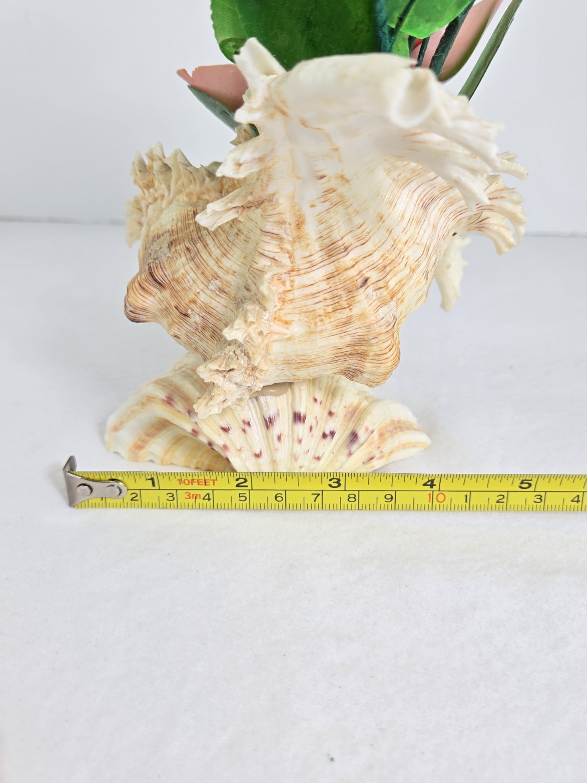 Vintage Seashell Flower Arrangement Pink Green Bouquet Decor Tropical Cottage