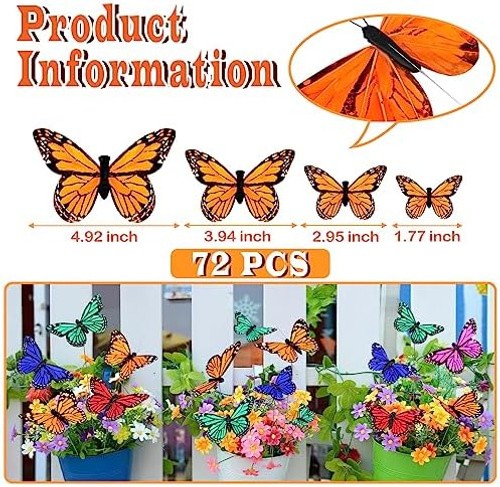 Lyrow 72 Pcs Monarch Butterfly Decorations 4 Size Artificial Feather Butterfl…