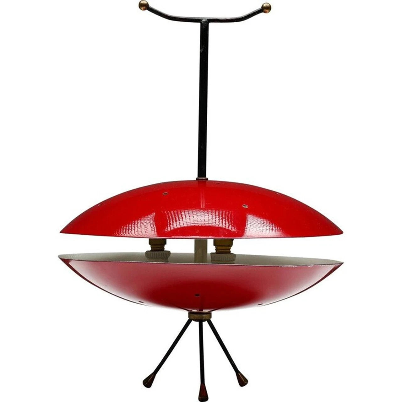 Space Age Pendant Lamp – Red & Black Atomic UFO Light – 1970s Mid-Centur