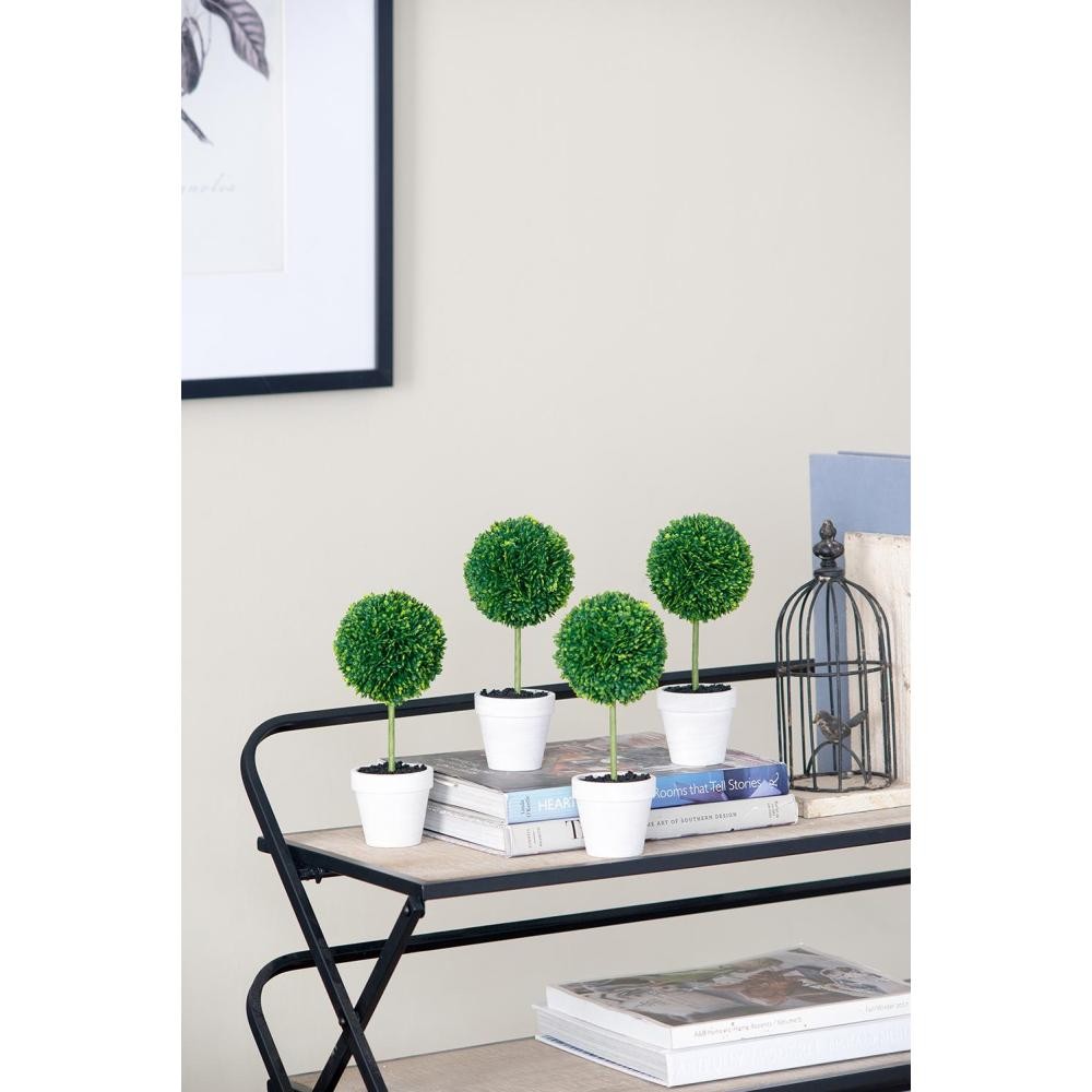 S/4 D3.5×9″ Faux Topiaries With Cream Pot