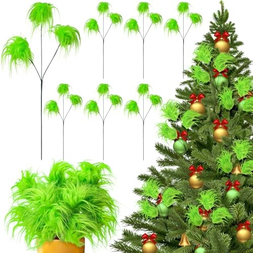 6 Pcs Lime Green Furry Christmas Tree Picks Decoration 16″ Lime Green