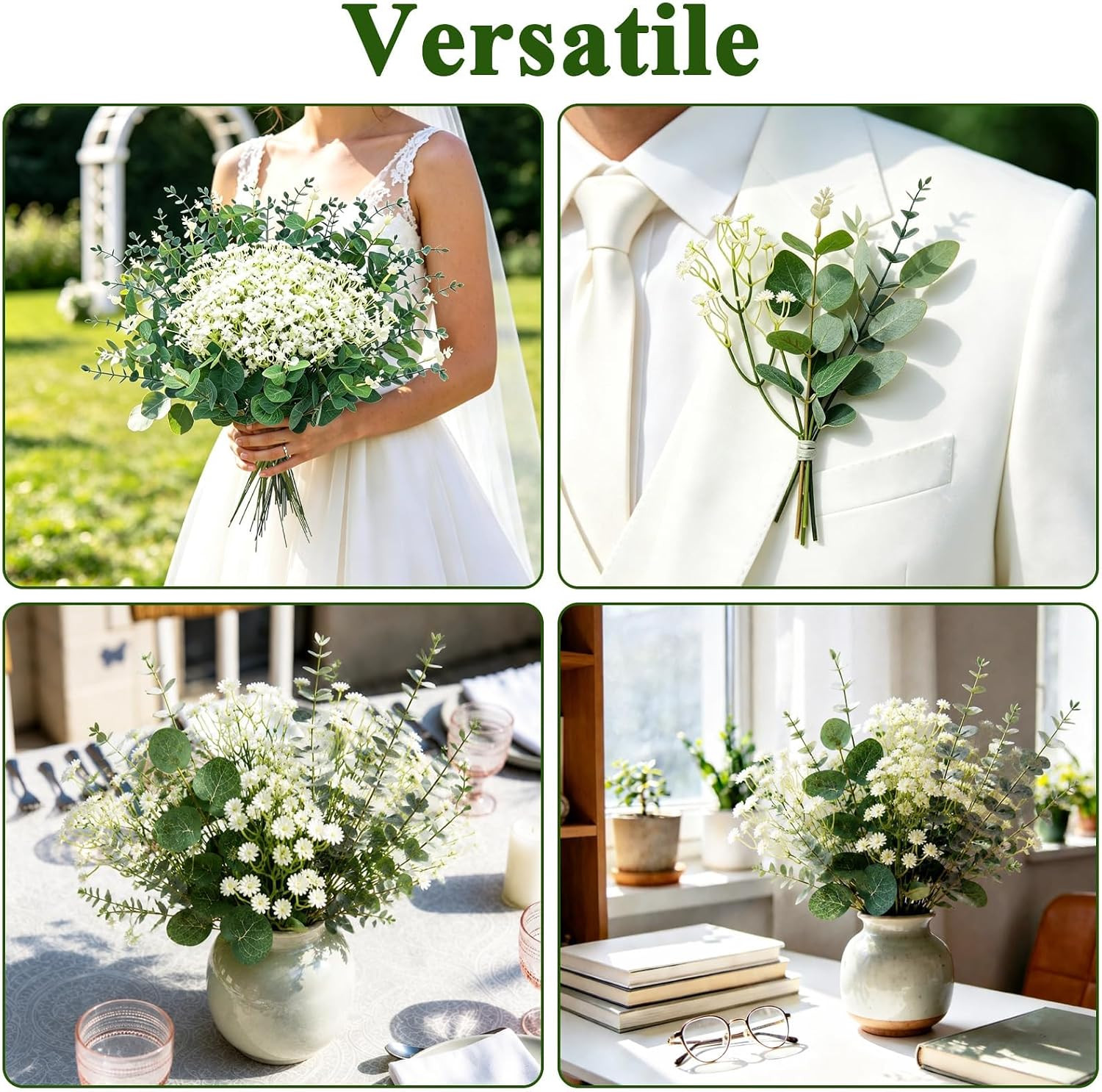 200Pcs Eucalyptus & Babys Breath Artificial Flowers for Weddings & Parties