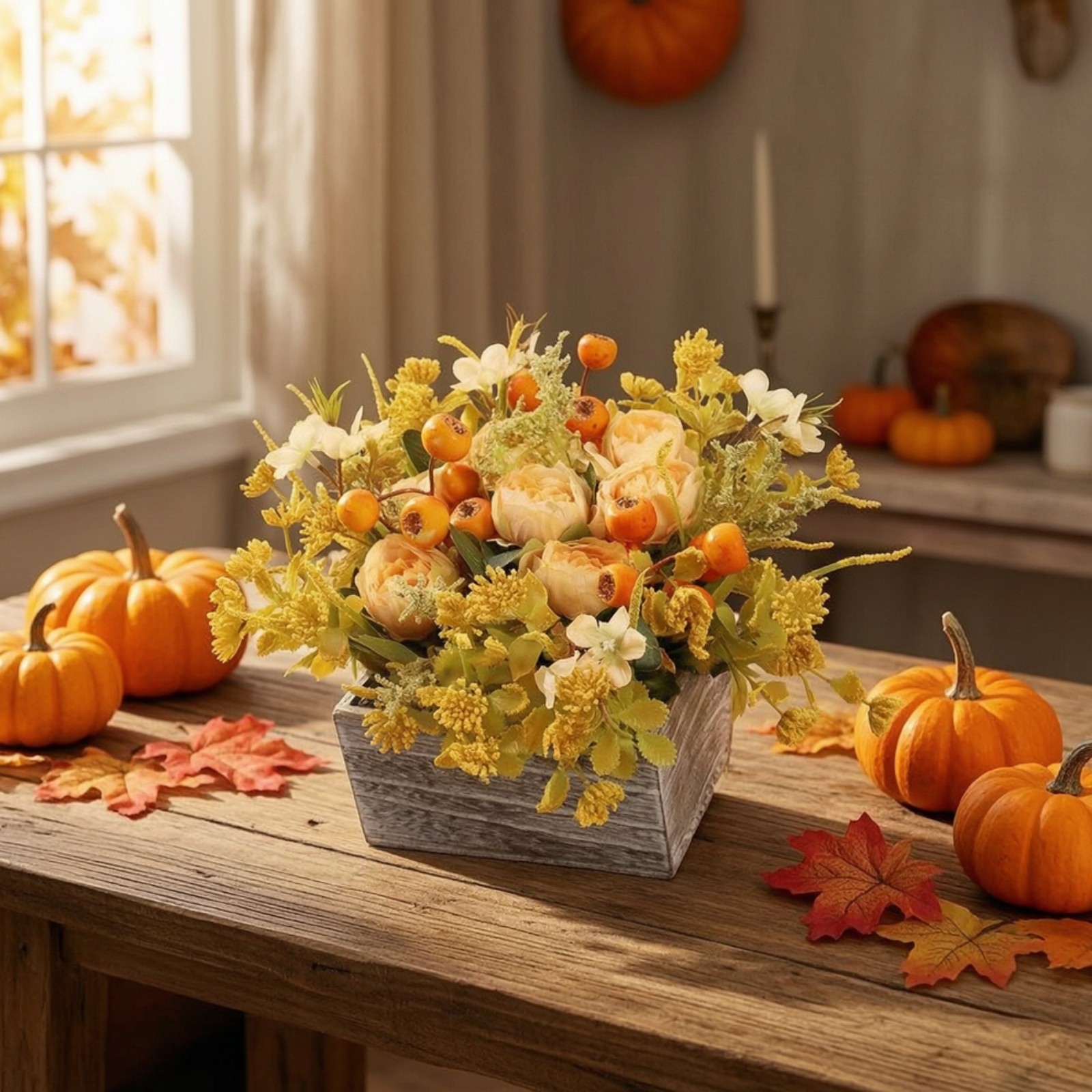 Artificial Flowers with Wooden Planter Rustic Wooden Planter Box Farmhouse