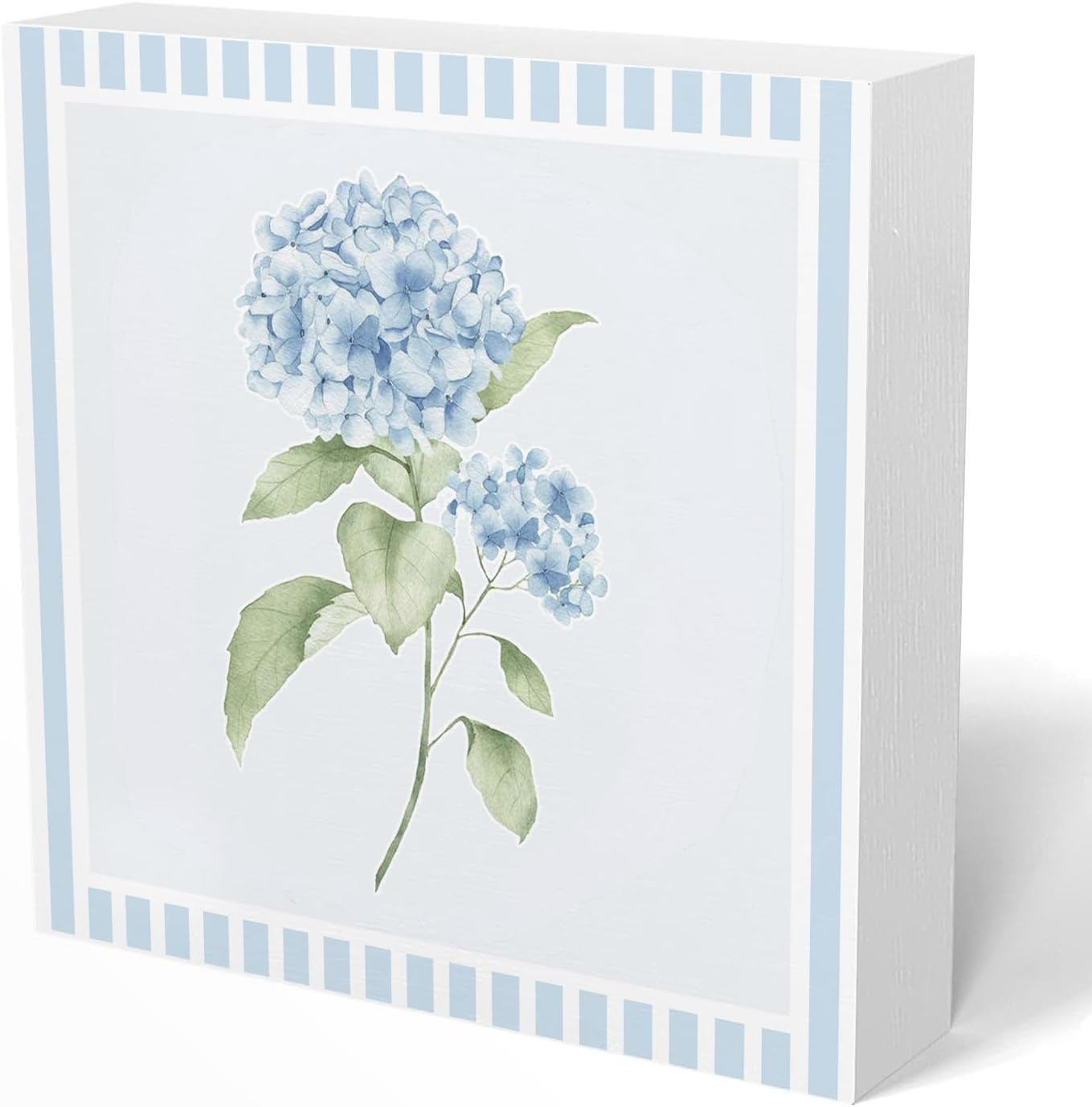 Blue Hydrangea Stripes Decor,Rustic Blue and White Floral Decor for Grandmillenn