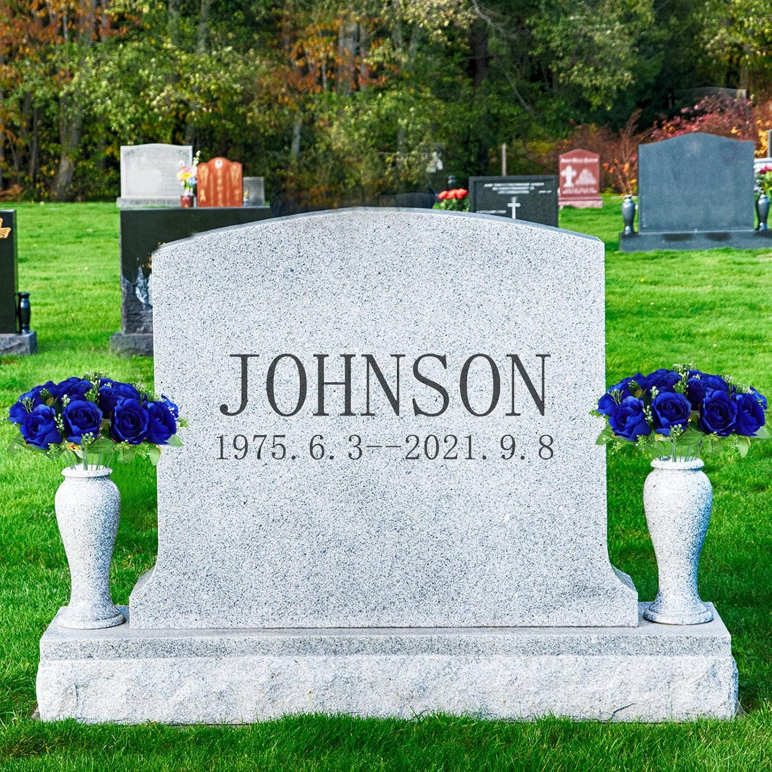 Cemetery Decorations for Grave-18 Blue Silk Memorial Artificial Rose Flower for