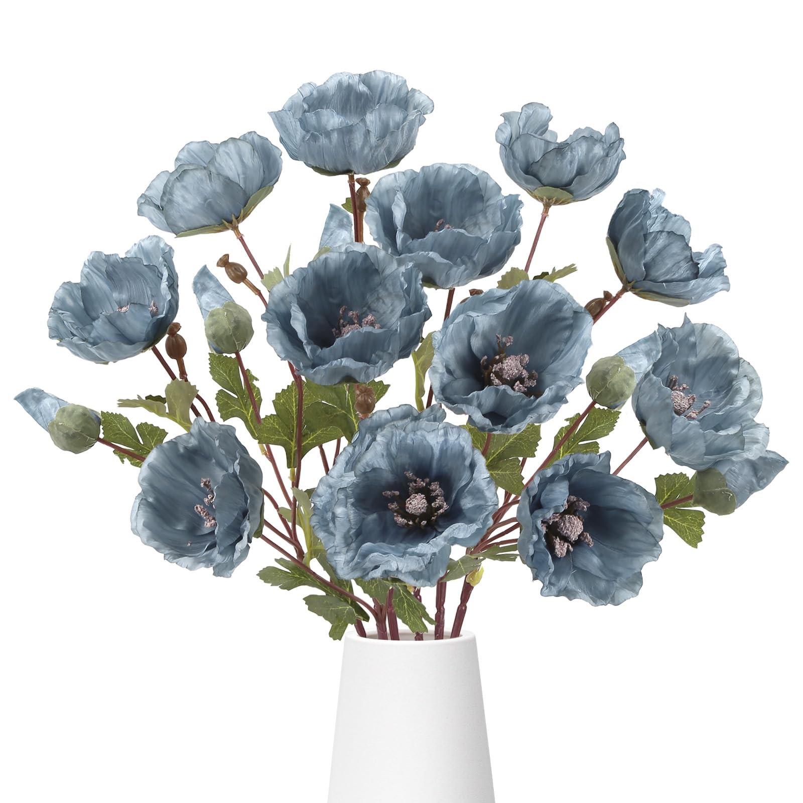 6Pcs Fake Poppy Artificial Flowers Blue Faux Silk Poppy Flowers Spring Flower…