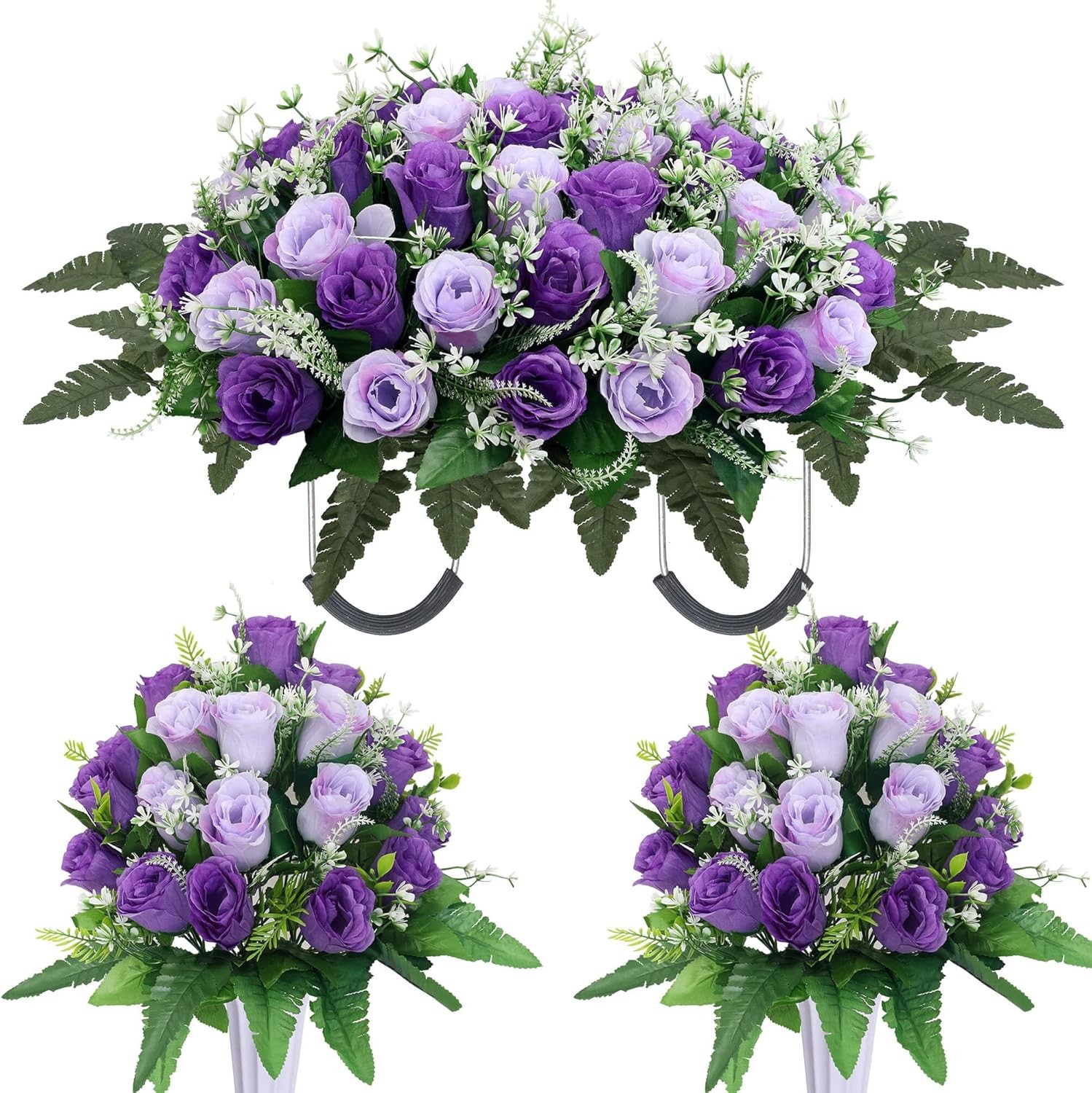 3 Sets Cemetery Flowers for Grave,Headstone Flower Saddle,Grave Memorial Flow