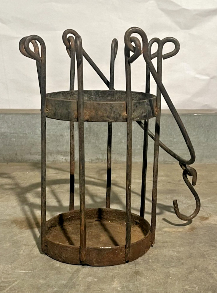 Rustic Wrought Iron Cage Decorative Planter/Bottle Carrier/Candle Lantern