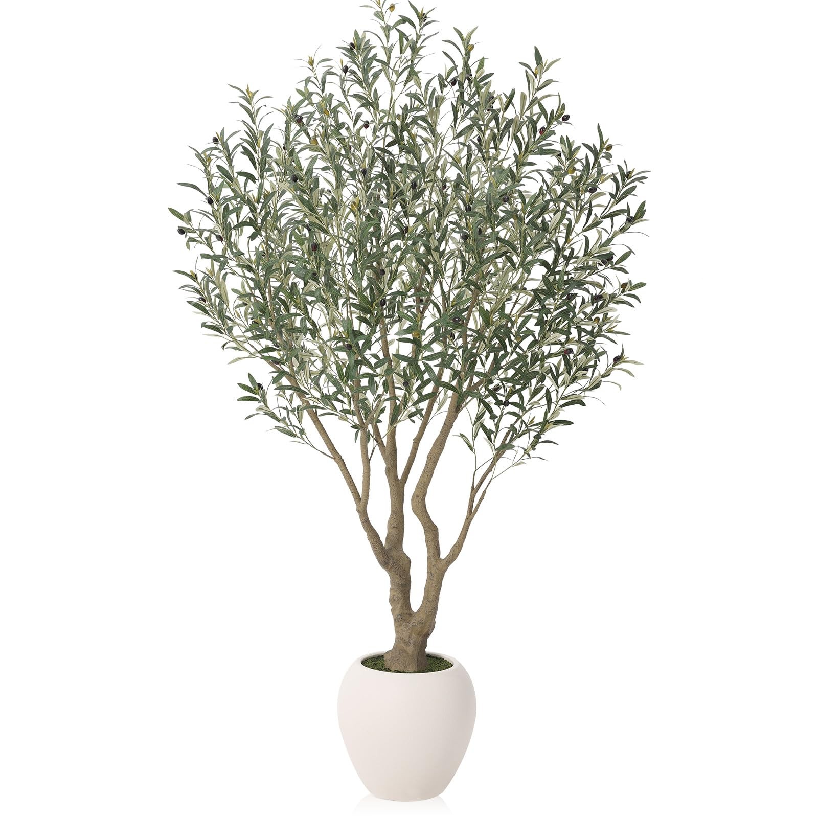 Artificial Olive Tree 7FT Faux Plant Home Decor – Large White Pot with Lifeli…