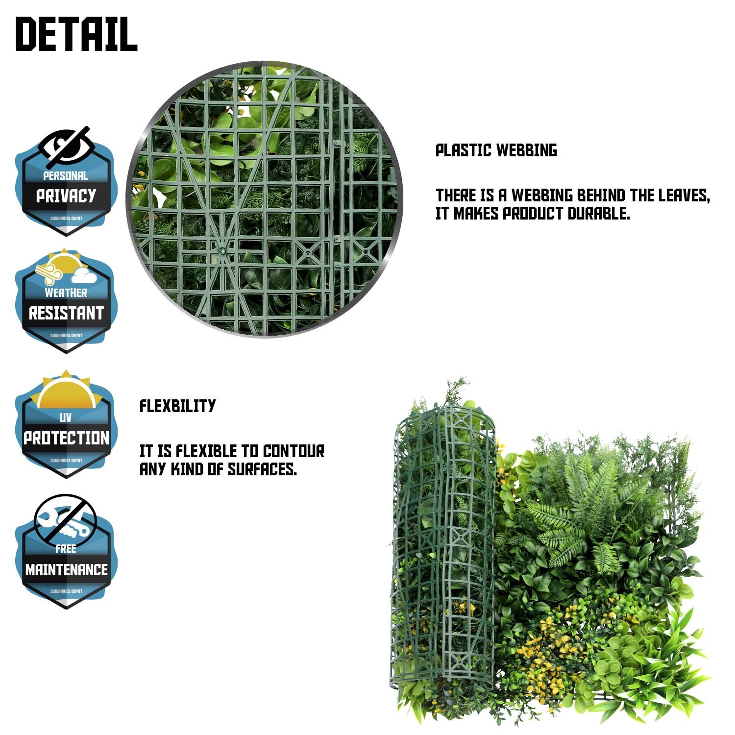TANG 20″x20″ Interlock Mix Plants Artificial Greenery Wall D??cor Panel Type 8