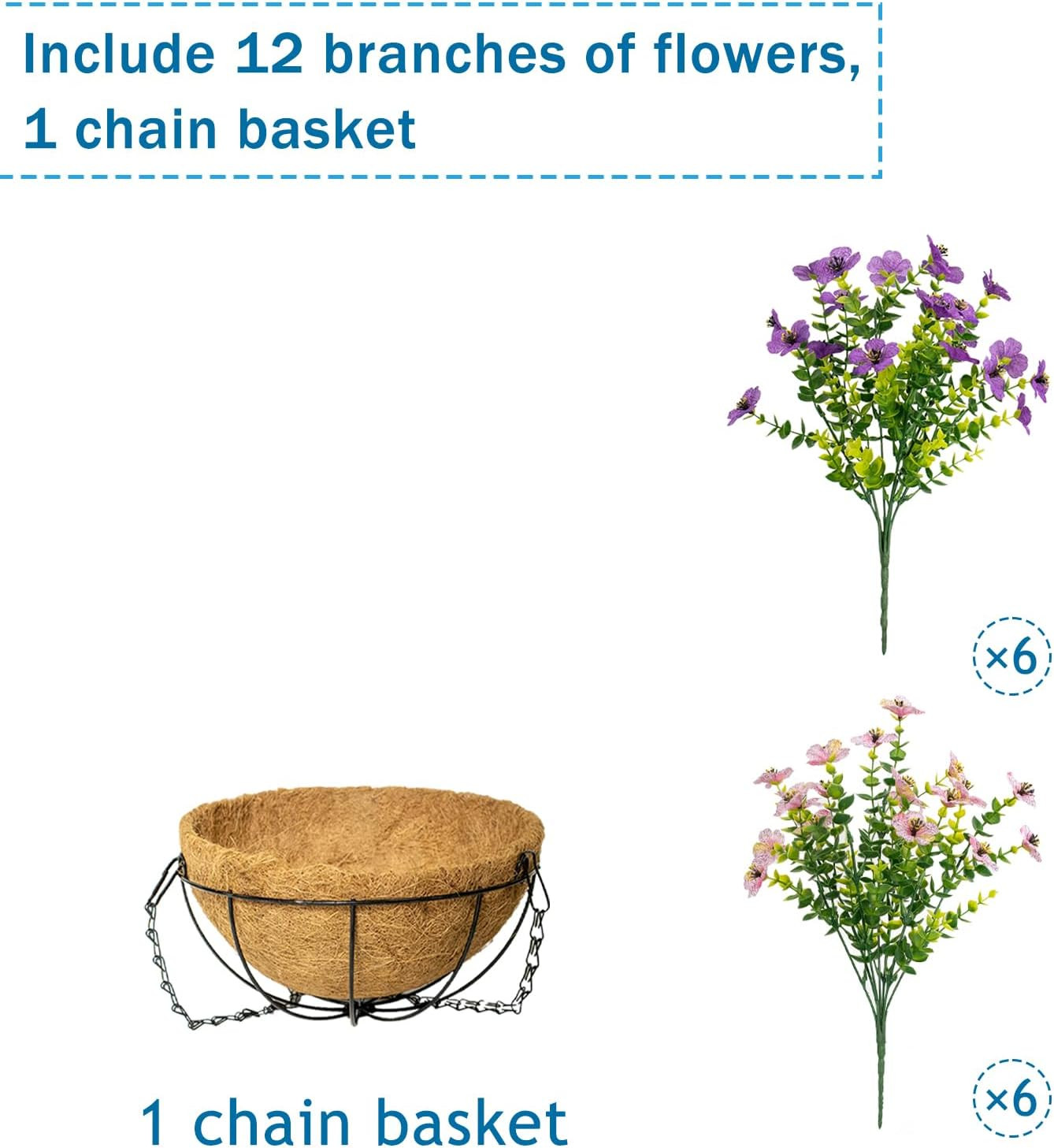 UV Resistant Artificial Hanging Flowers with Basket for Outdoor Decor, 12 Bundle