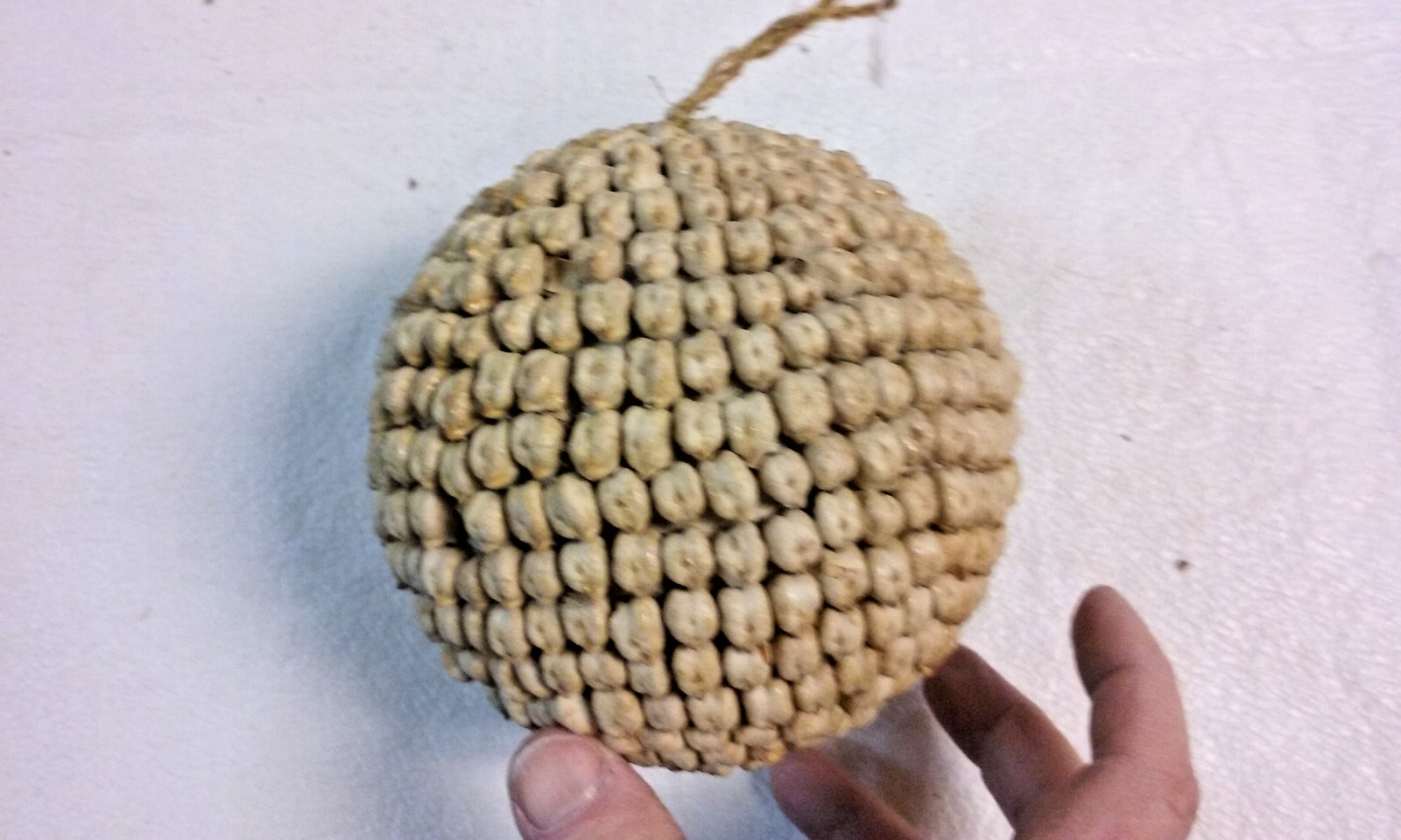 3 White Bean Seed Mosaic Decorative Ball Ornaments 5″ to 6″ wide