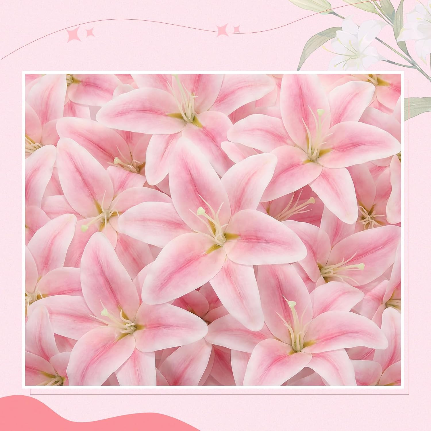 50 Pack Large Faux Lilies – Realistic Pink Flower Heads for DIY Decor