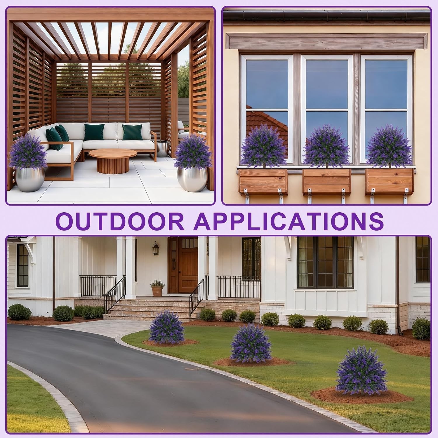 4 Set 16” Artificial Lavender Topiary – UV Resistant Faux Shrubs for Garden & P