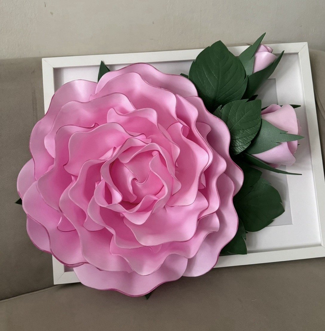 Handmade 3D Isolon Pink Rose Wall Art Shadow Box Floral Decor 16.5” x 20.5”