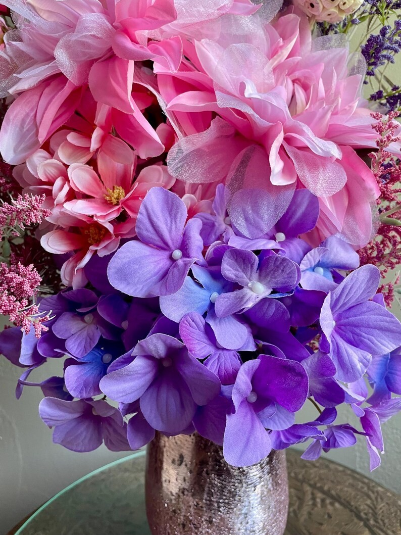 Large Pink & Purple Floral Arrangement: Shabby Chic Home Decor Table Centerpiece