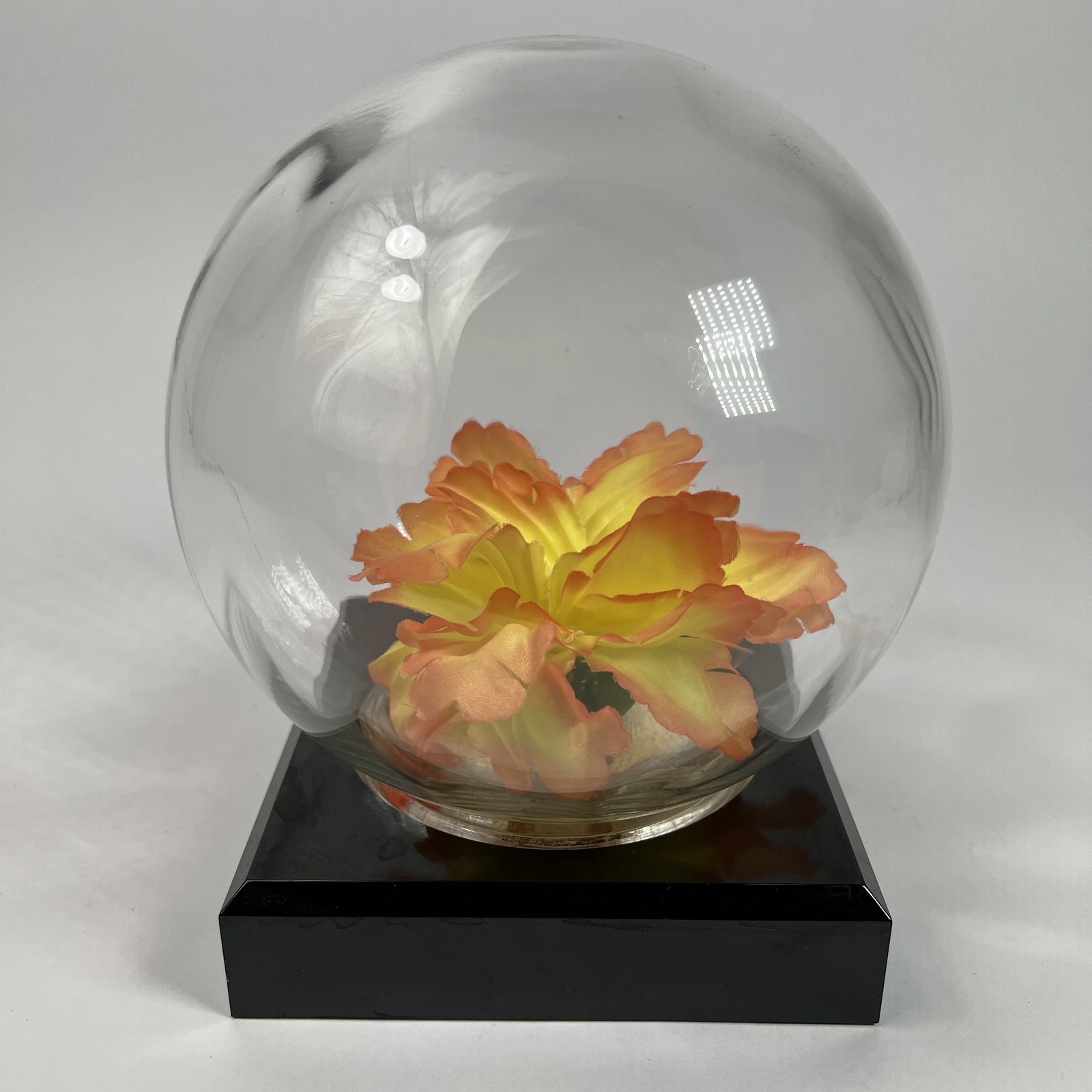 Vintage Bowl O’ Beauty Flower Dome Glass Globe Artificial Floral Display 70s 80s