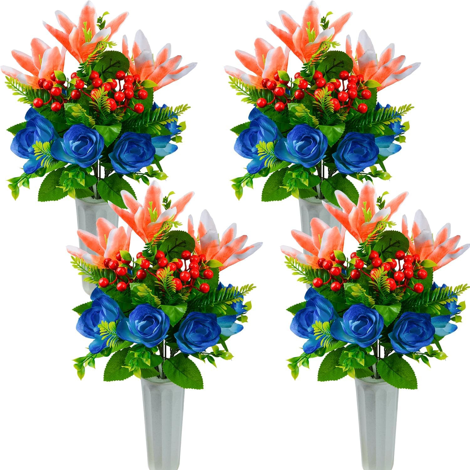 XONOR Artificial Cemetery Flowers for Grave, Set of 4 Artificial Memorial Flower