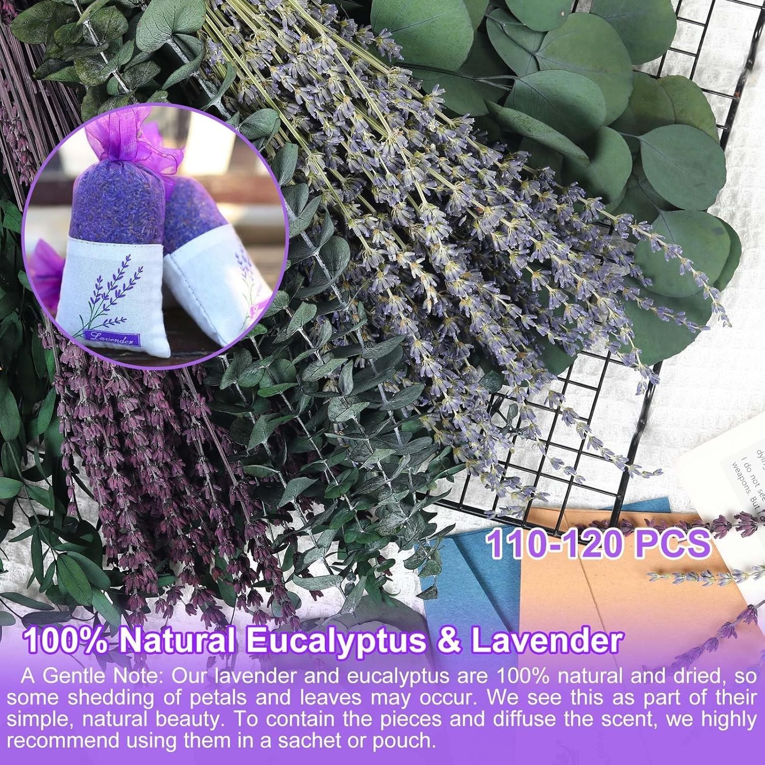 120+ Pcs Mixed Dried Eucalyptus & Lavender Flowers for Shower, Preserved Natu…
