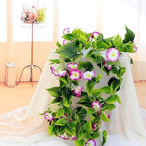 Artificial Morning Glory Flower Vines, 2pcs 15Feet Hanging Plants Silk Purple