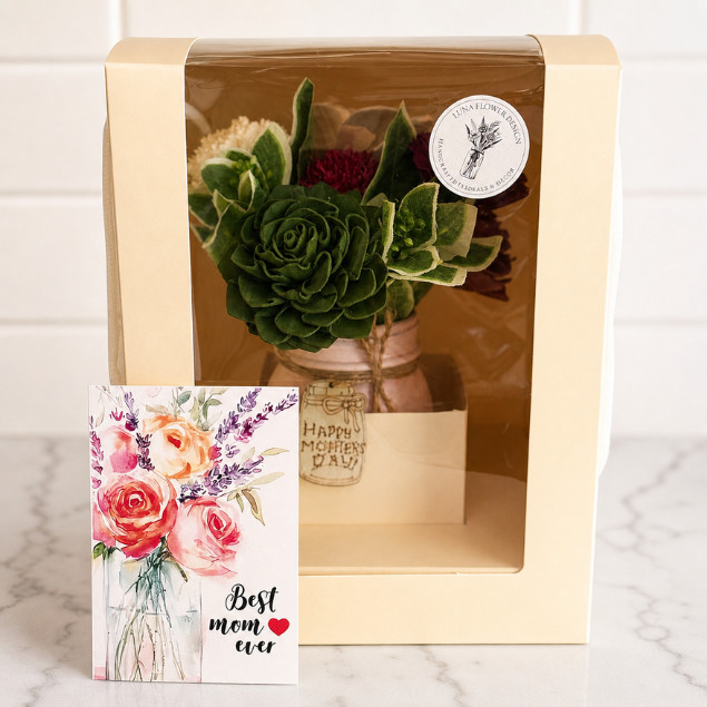 Sola Wood Flower Arrangement Mason Jar Custom Tag Mother’s Day Birthday Decor