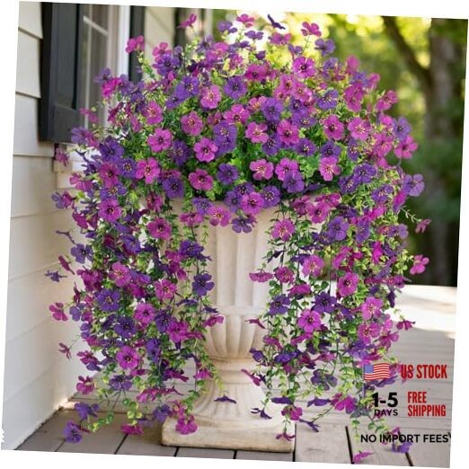 Fake Artificial Hanging Flowers for Outdoors Decoration, Purple & Light Purple