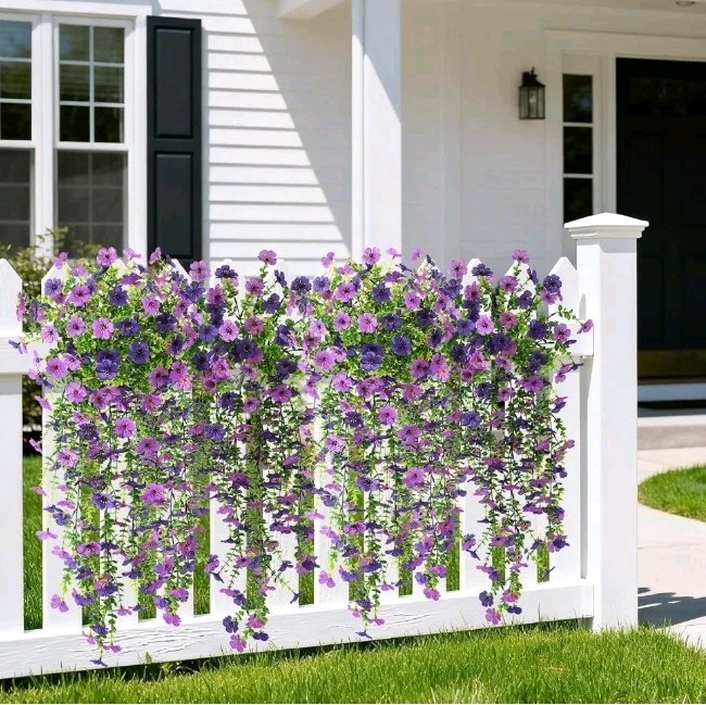 Artificial Hanging Flowers Plants for Outdoor Spring Summer Decoration 2PCS Faux