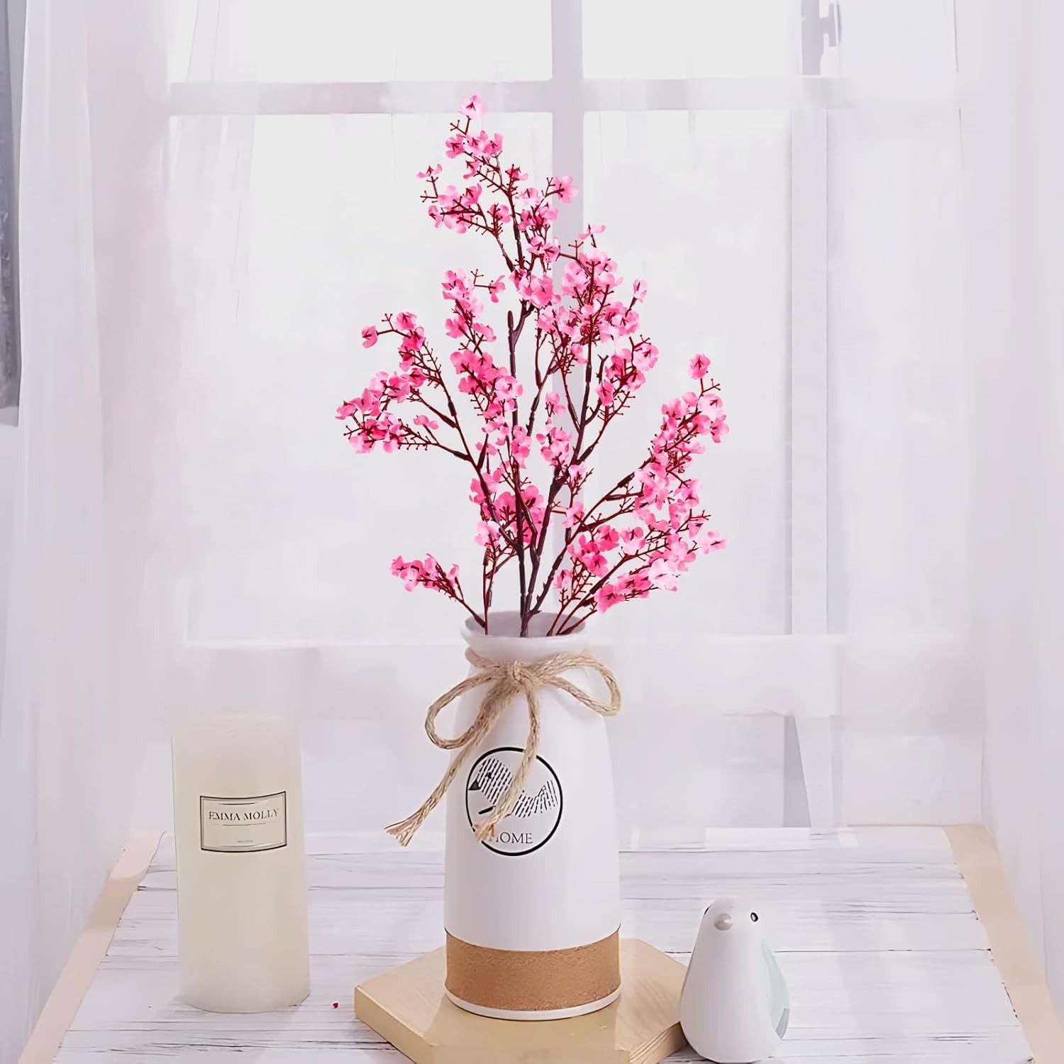 Luxury Real Touch Silk Flowers Set – 5 Pink Babys Breath for Spring Arrangements