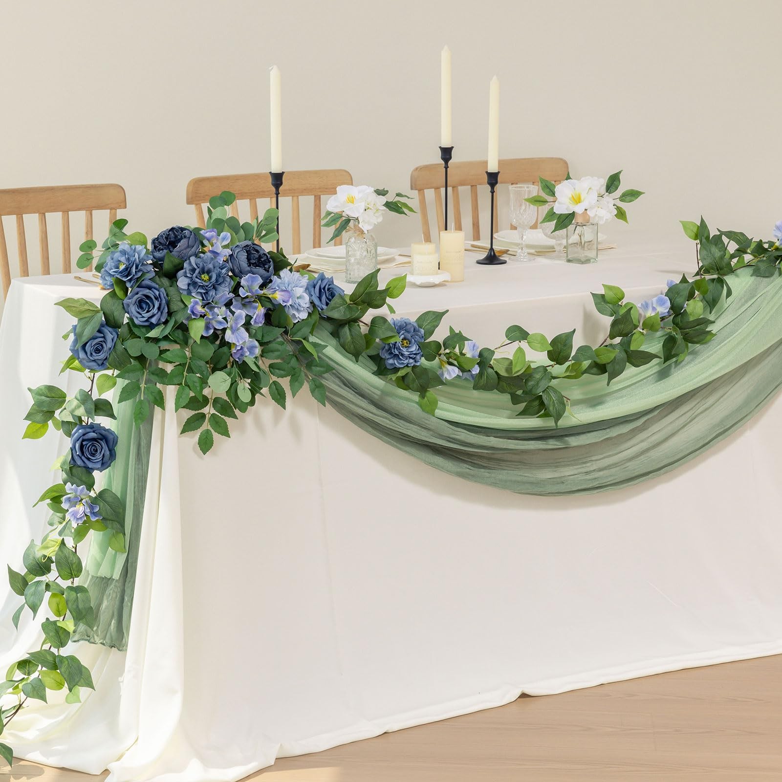 2 Strands Artificial Scindaps Vines Garland 73″ Fake Vine with Silk Green Lea…