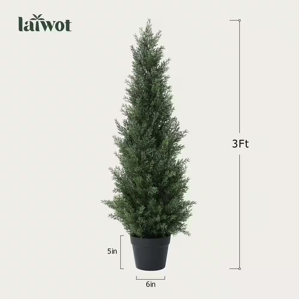 36 In. Artificial Cedar Topiary Bonsai Trees for Outdoor Home Porch Decor (2-Pac