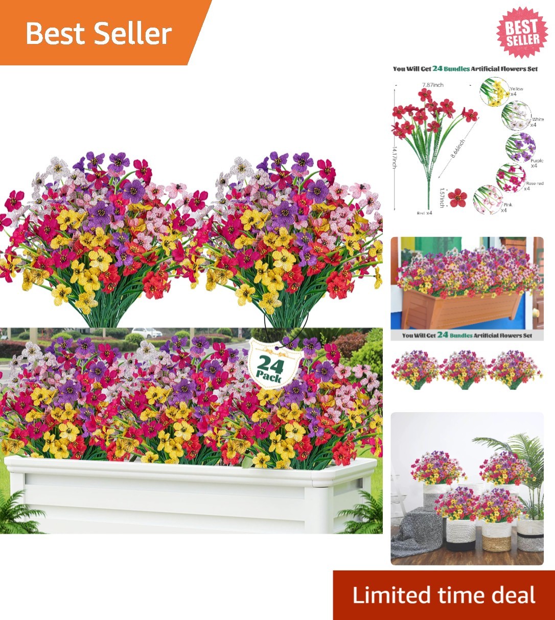 Lifelike 24 Pcs Handmade Faux Flowers – Perfect for Garden and Wedding Use