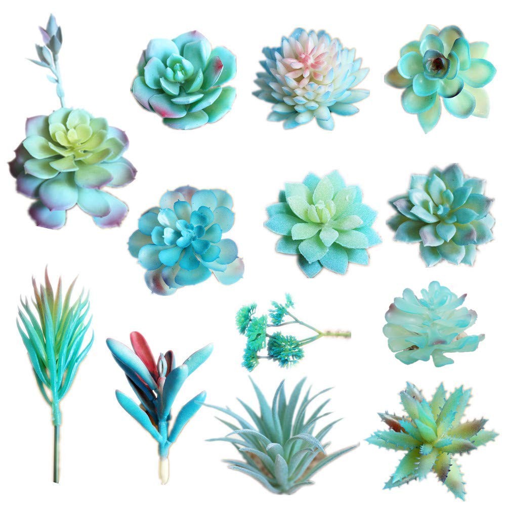 13PCS Assorted Blue Artificial Succulent Plants Faux Fake Succulents Textured…