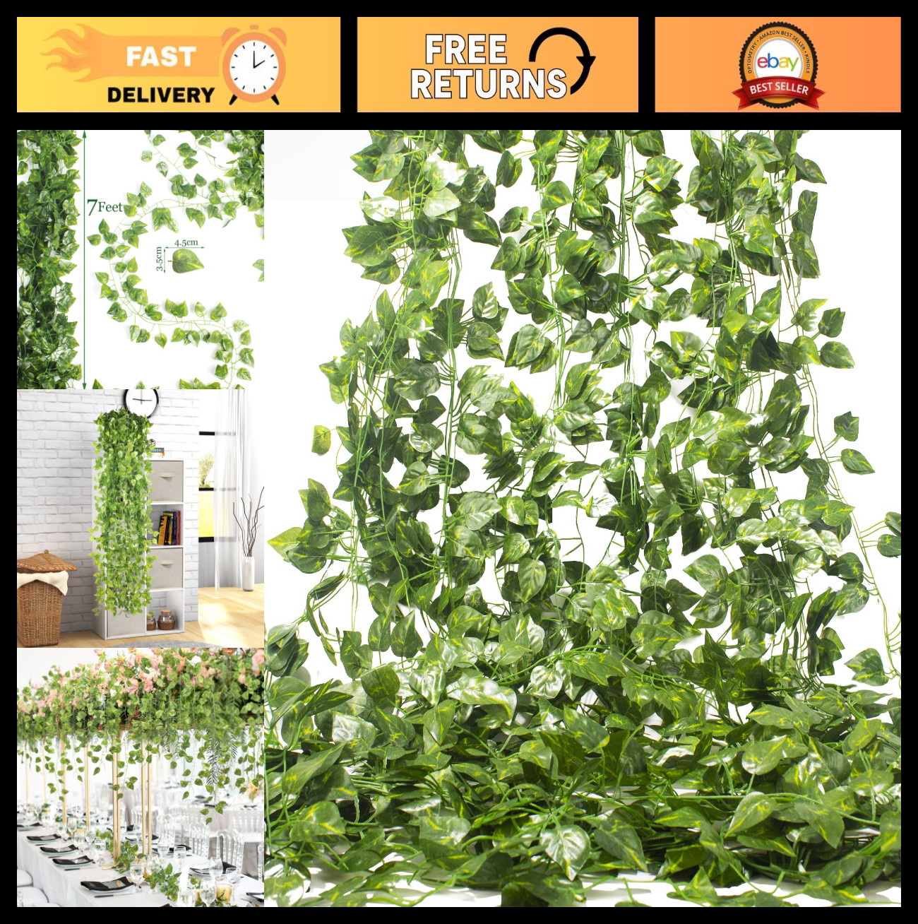 24 Pack 173ft Artificial Ivy Vines Fake Leaves Hanging Greenery for Wedding, Par
