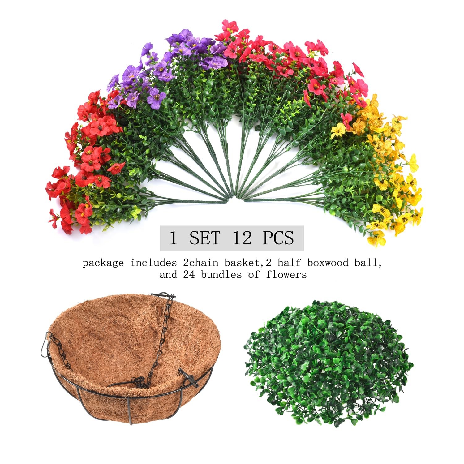 Artificial Flowers Outdoors with Hanging Baskets, Realistic UV Resistant Fake…