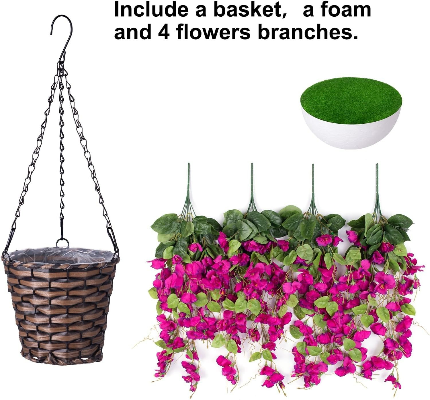 UV Resistant Artificial Hanging Hibiscus Flowers in Handmade Basket – Purple 2