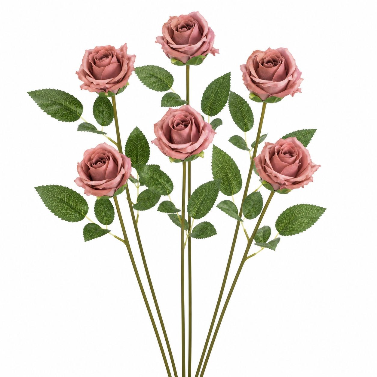 Mauve Rose Stem Set of 6 Dusty Rose Faux Flowers Artificial Long Stem Roses Vint