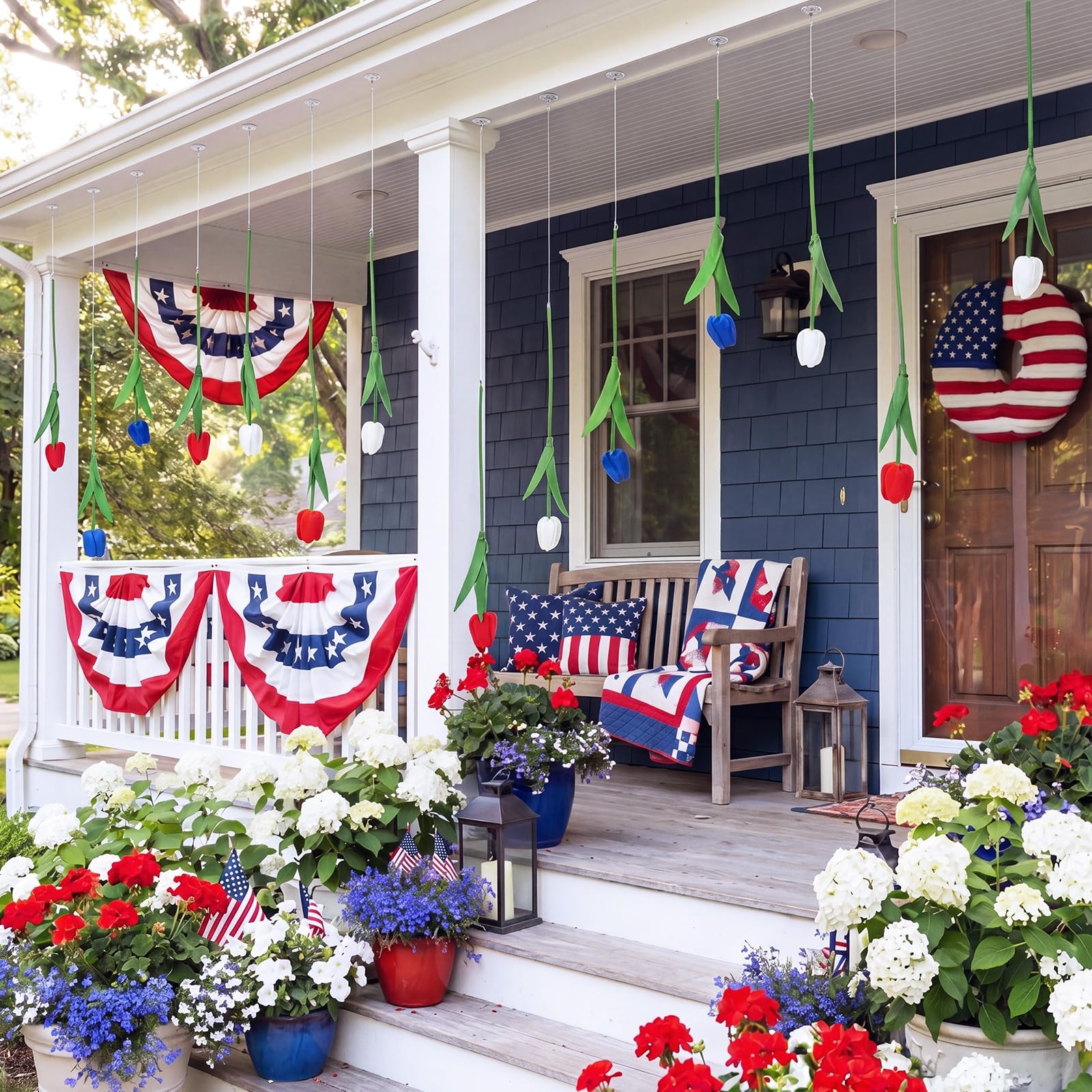12 Pack Red White Blue 5 ft Artificial Hanging Tulips Garland, 4th of July Da…
