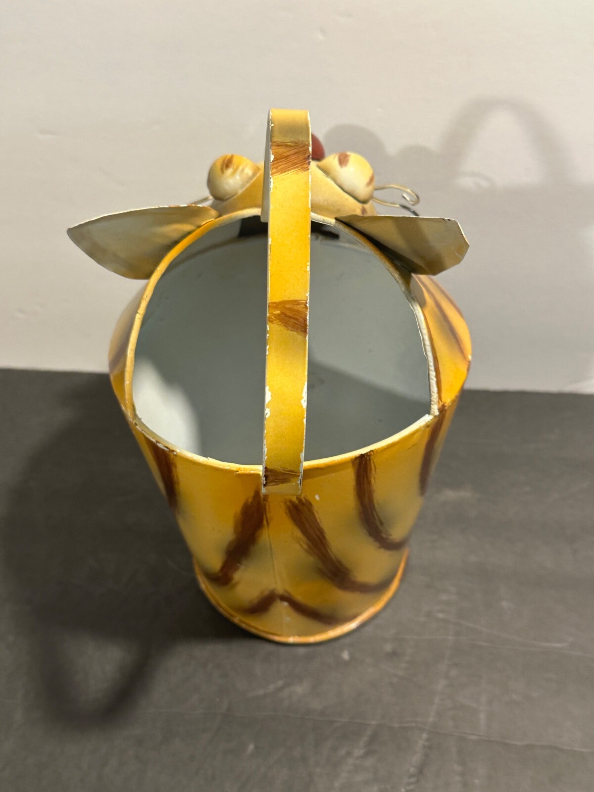 Metal Hand-Painted & Distressed Whimsical Yellow Tabby Kitty Cat Watering Can
