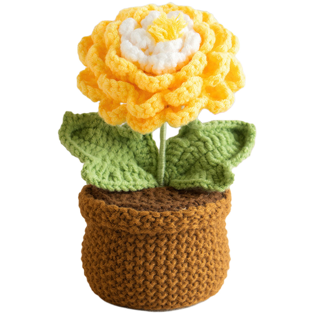 Crochet Peony Artificial Flower in Pot Handmade 17cm Milk Cotton Piece