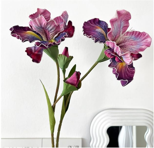 3pcs 18″Artificial Iris Flower PU Flower Heads,Real Touch Artificial Flowers …