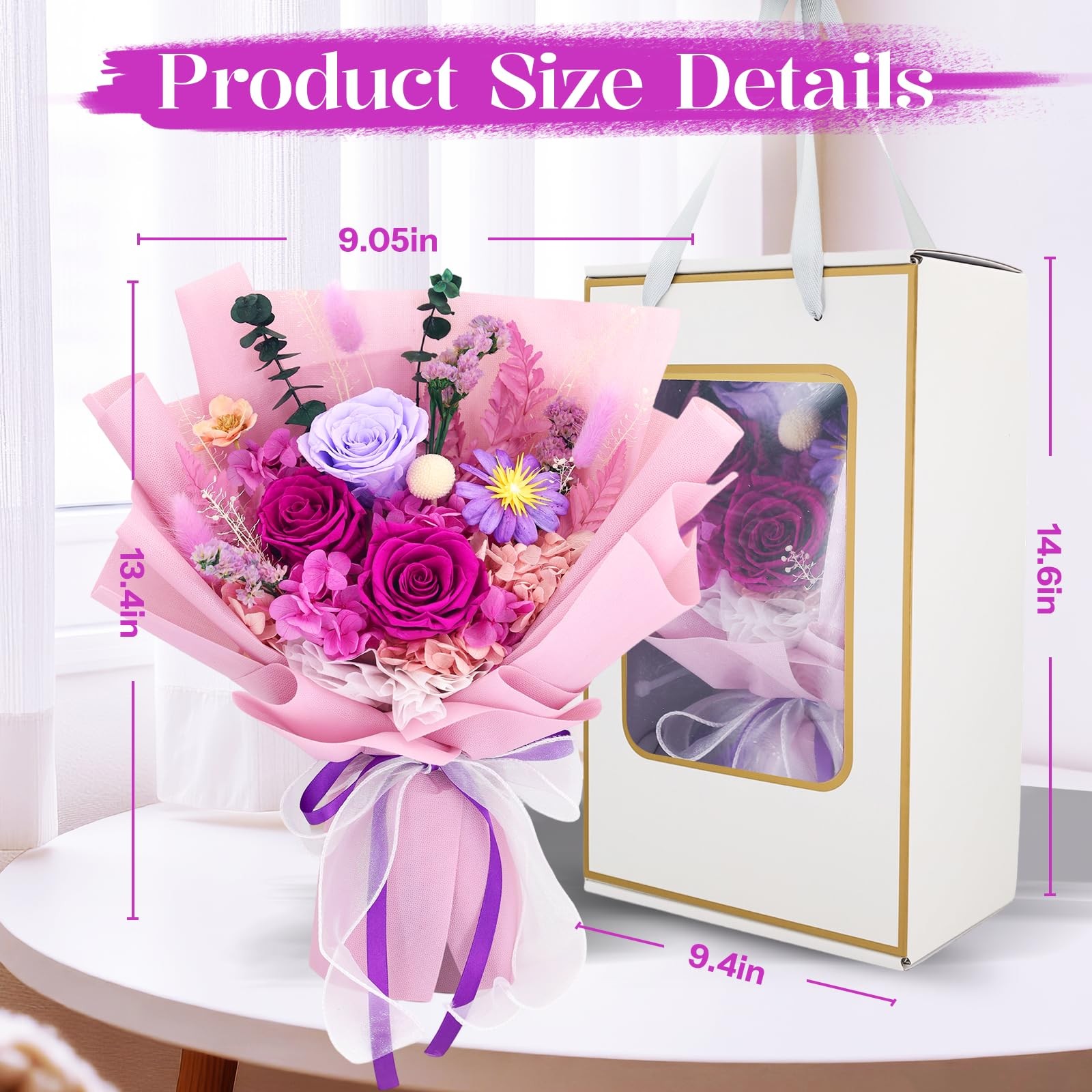 Preserved Flowers for Delivery, Flowers Fresh Bouquet with Gift Box