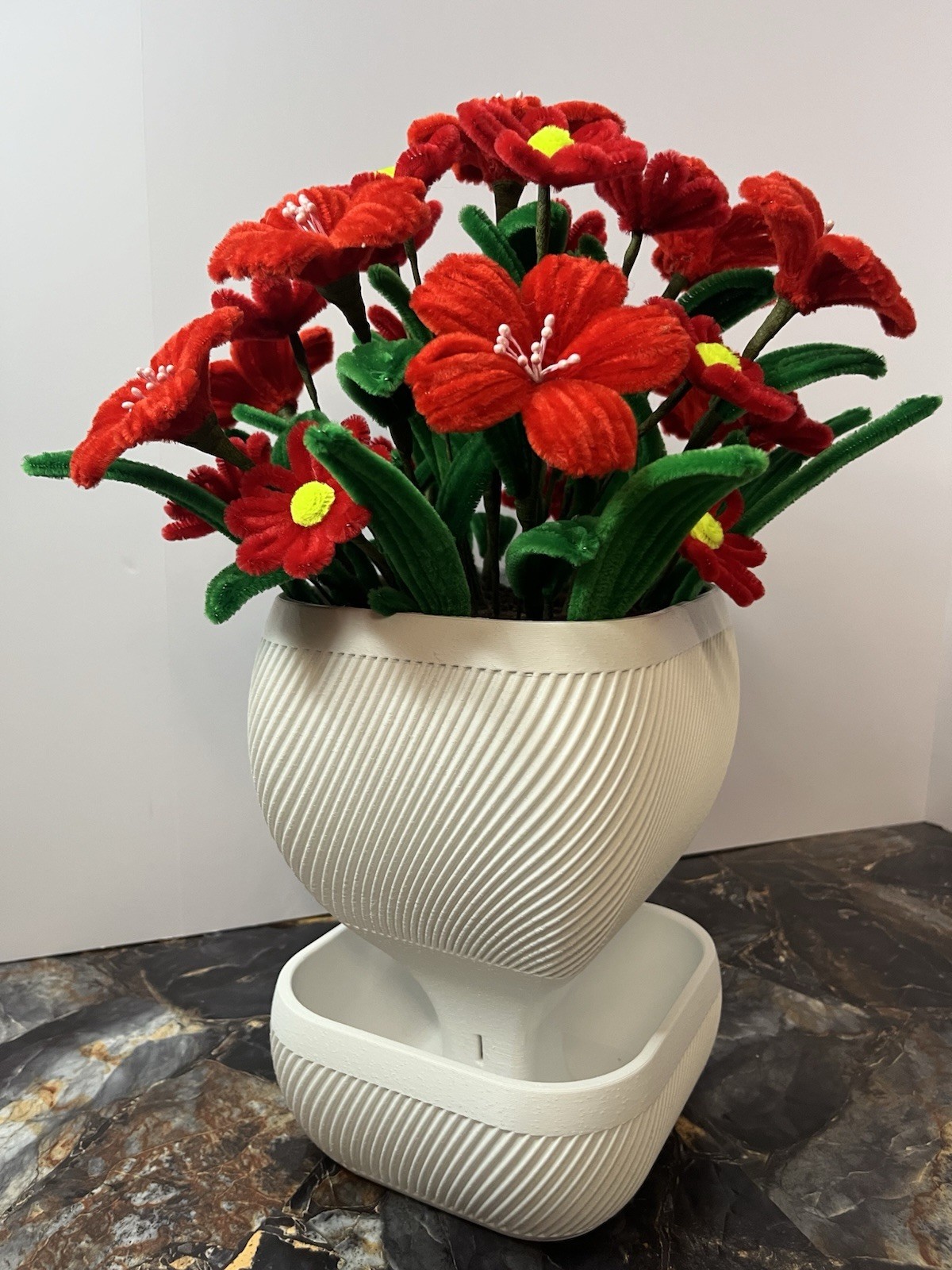 Elegant Handmade Red Velvet Flowers Eco Modern White Vase home or Office Decor