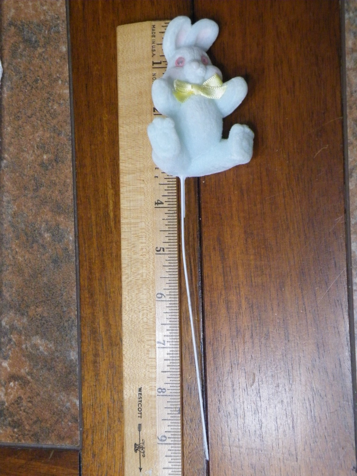 1 VINTAGE Flocked EASTER Bunny Rabbit WHITE with PINK Eyes PICK Free Ship