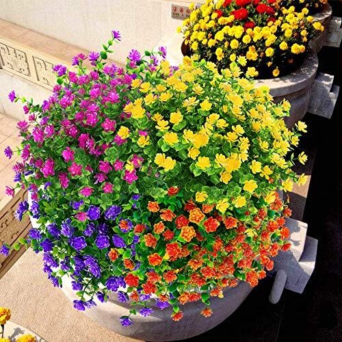 Bundles Outdoor Artificial Flowers UV Resistant Fake Boxwood Plants, 6 Yellow