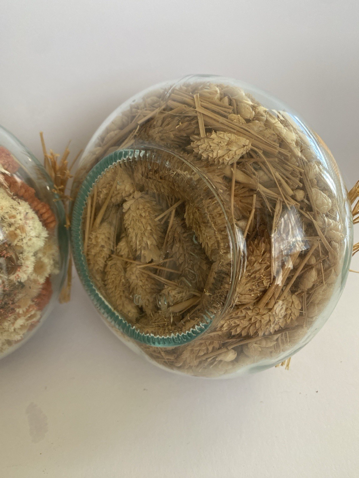 Vintage Pier 1 One Rare Dried Flowers Glass Made Italy Cork Jar 1970 Decor Set 2