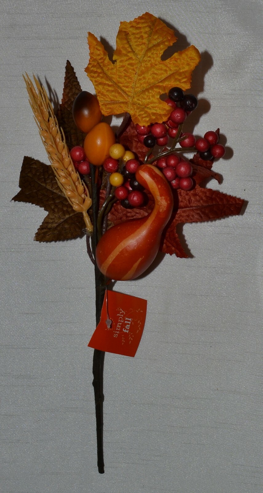 Set of 2 Silk Fall Leaf Gourd Nut Berry Wheat Pick~Artificial~Thanksgiving~New